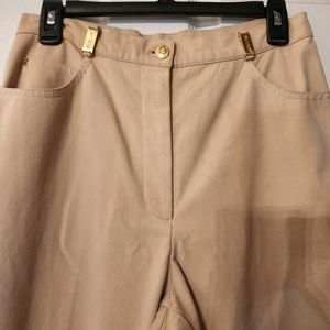 ST JOHN Sport Essential Khaki dress casual slacks gold hardware